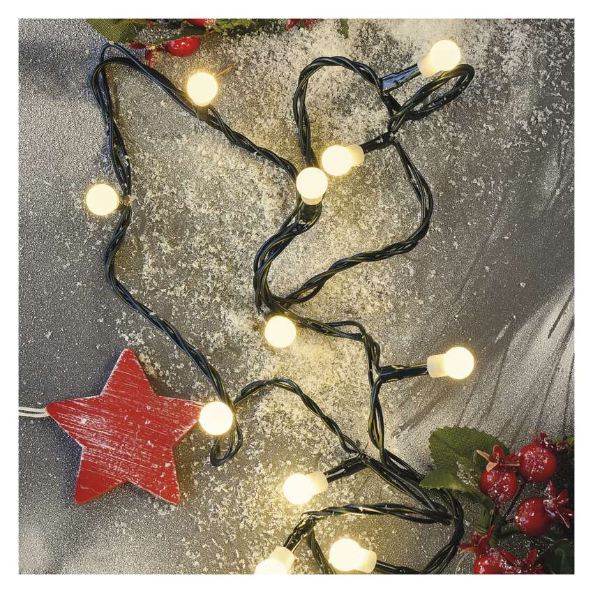 LED božična cherry veriga – kroglice, 48 m, zunanja in notranja, topla bela, časovnik