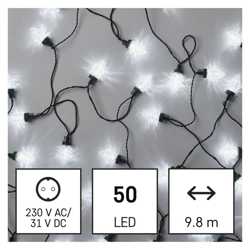 LED božična veriga – storžki, 9,8 m, zunanja in notranja, hladna bela, programi