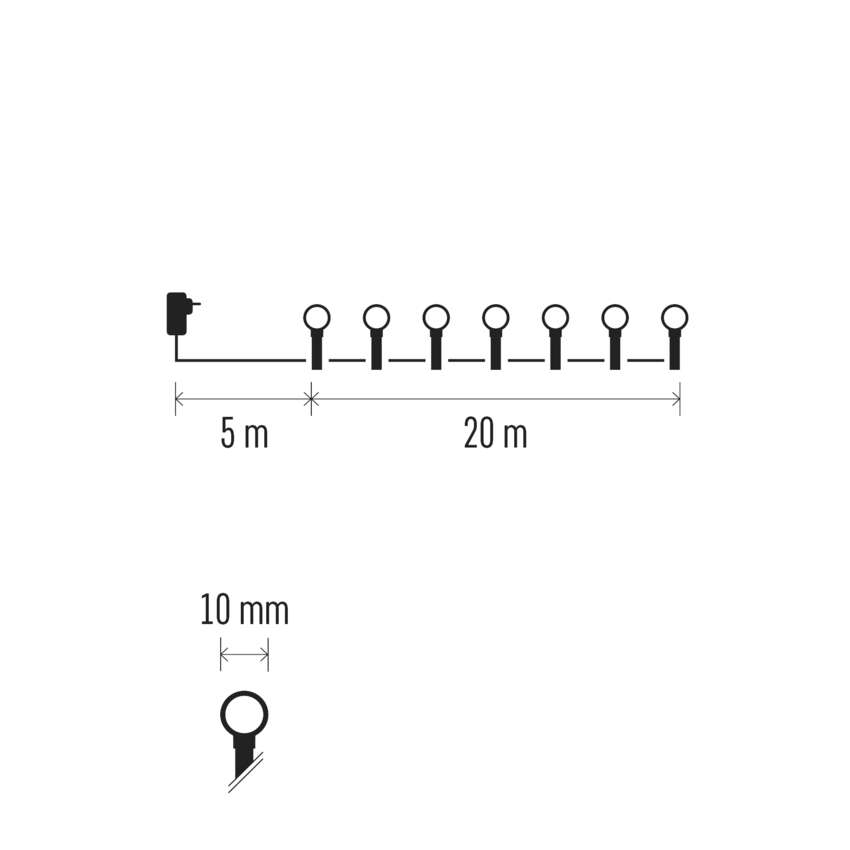 LED božična cherry veriga – kroglice, 20 m, zunanja in notranja, večbarvna, programi
