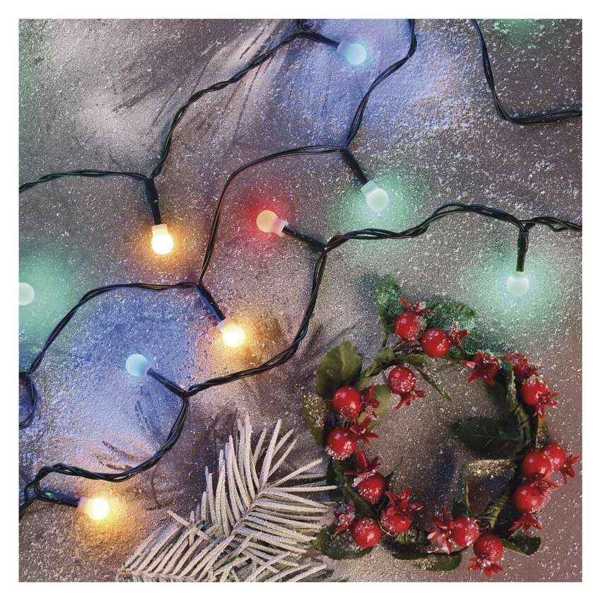 LED božična cherry veriga – kroglice, 30 m, zunanja in notranja, večbarvna, časovnik
