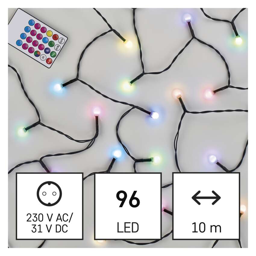LED božična cherry veriga – kroglice, 10 m, RGB, upravljalnik, programi, časovnik