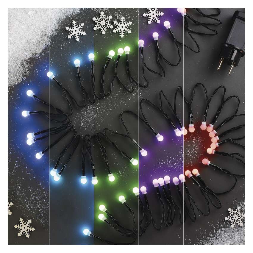 LED božična cherry veriga – kroglice, 10 m, RGB, upravljalnik, programi, časovnik