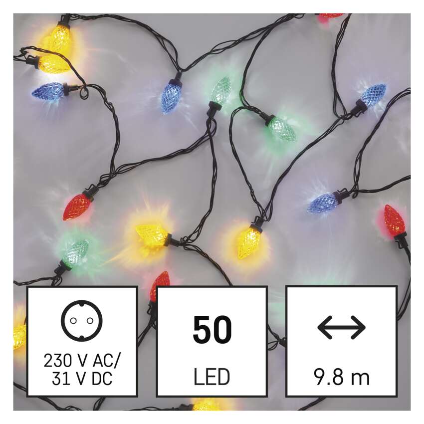 LED božična veriga, barvne žarnice, 9,8 m, večbarvna, večnamenska