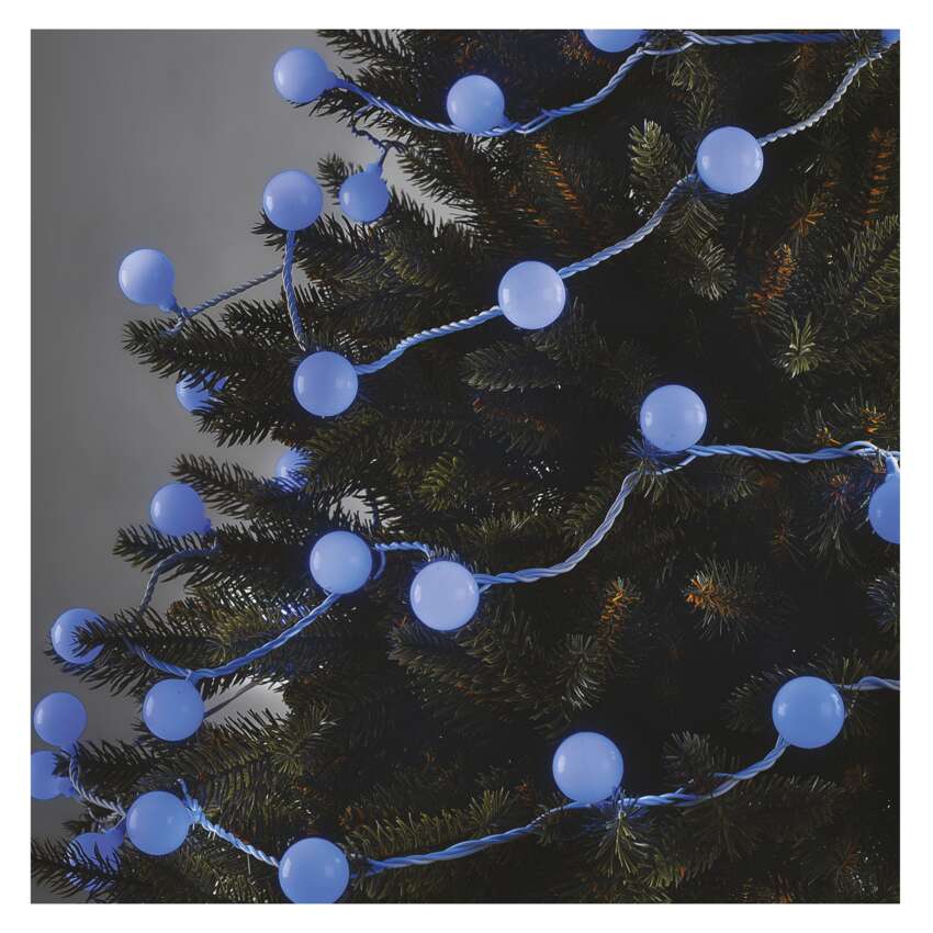 LED svetlobna cherry veriga – kroglice 2,5 cm, 4 m, zunanja in notranja, modra, časovnik