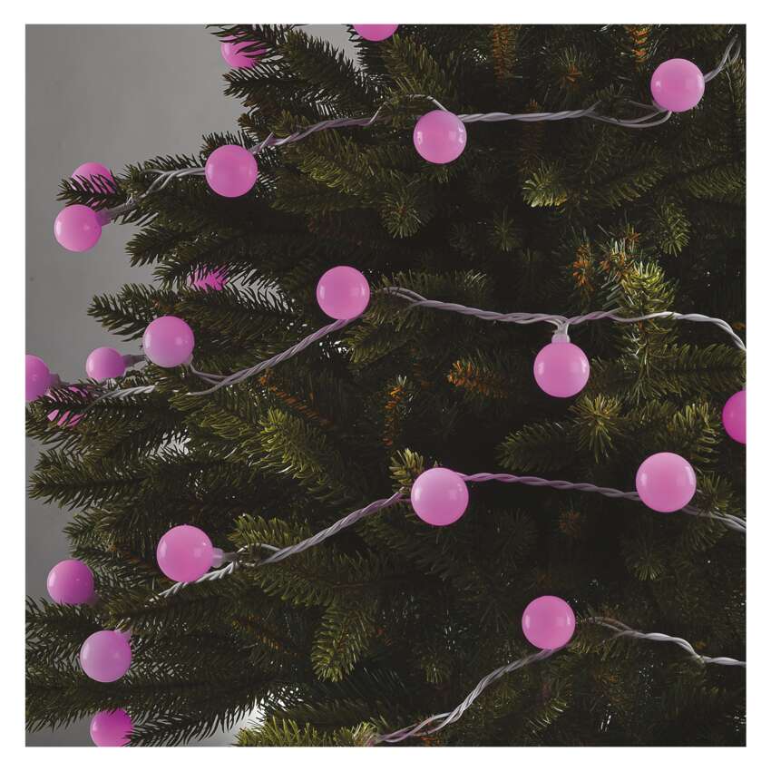 LED svetlobna cherry veriga – kroglice 2,5 cm, 4 m, zunanja in notranja, rožnata, časovnik