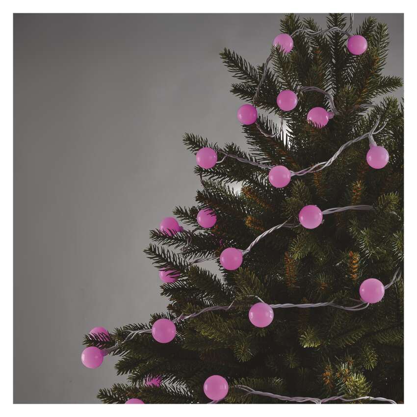 LED svetlobna cherry veriga – kroglice 2,5 cm, 4 m, zunanja in notranja, rožnata, časovnik