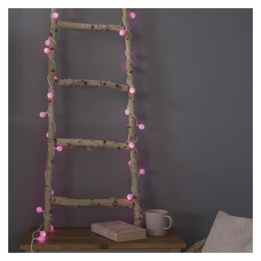 LED svetlobna cherry veriga – kroglice 2,5 cm, 4 m, zunanja in notranja, rožnata, časovnik