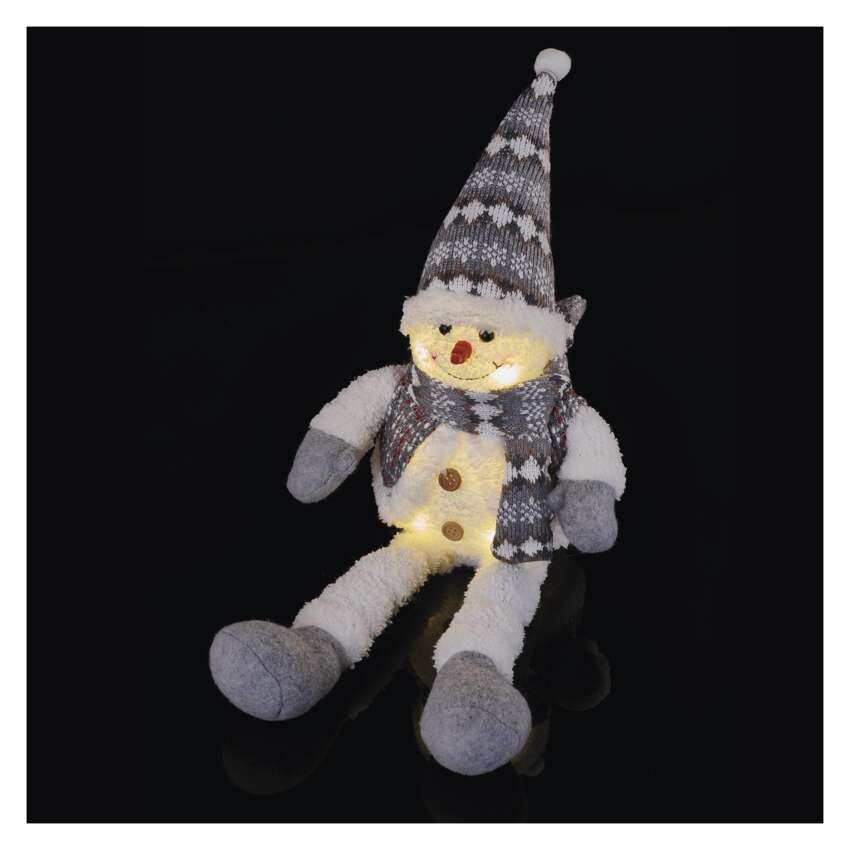 LED božični snežak sedeč, 31 cm, 3× AA, notranja, topla bela