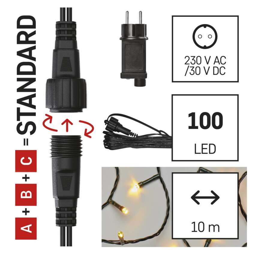 Osnovni komplet za povezovalne verige Standard, 10 m, zunanji, topla bela, časovnik