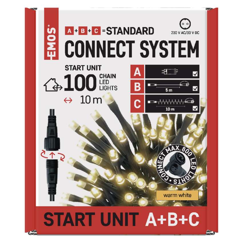Osnovni komplet za povezovalne verige Standard, 10 m, zunanji, topla bela, časovnik
