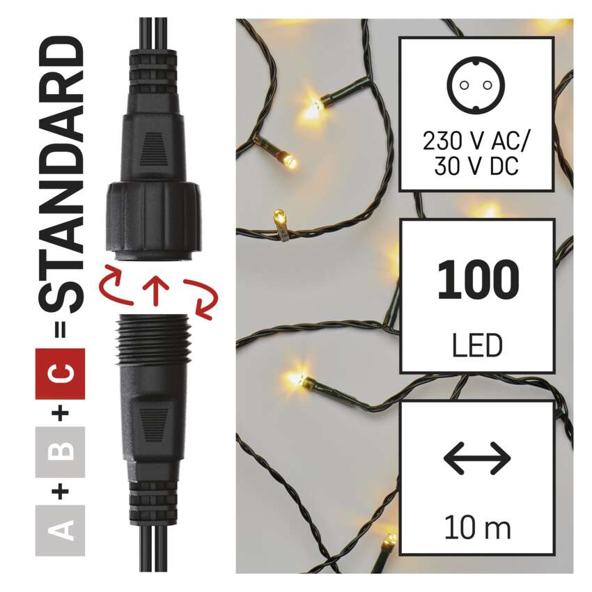 Standard LED povezovalna božična veriga, 10 m, zunanja in notranja, topla bela