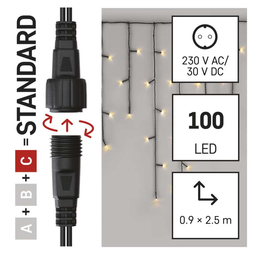 Standard LED povezovalna  božična veriga – ledene sveče, 2,5 m, zun., topla bela