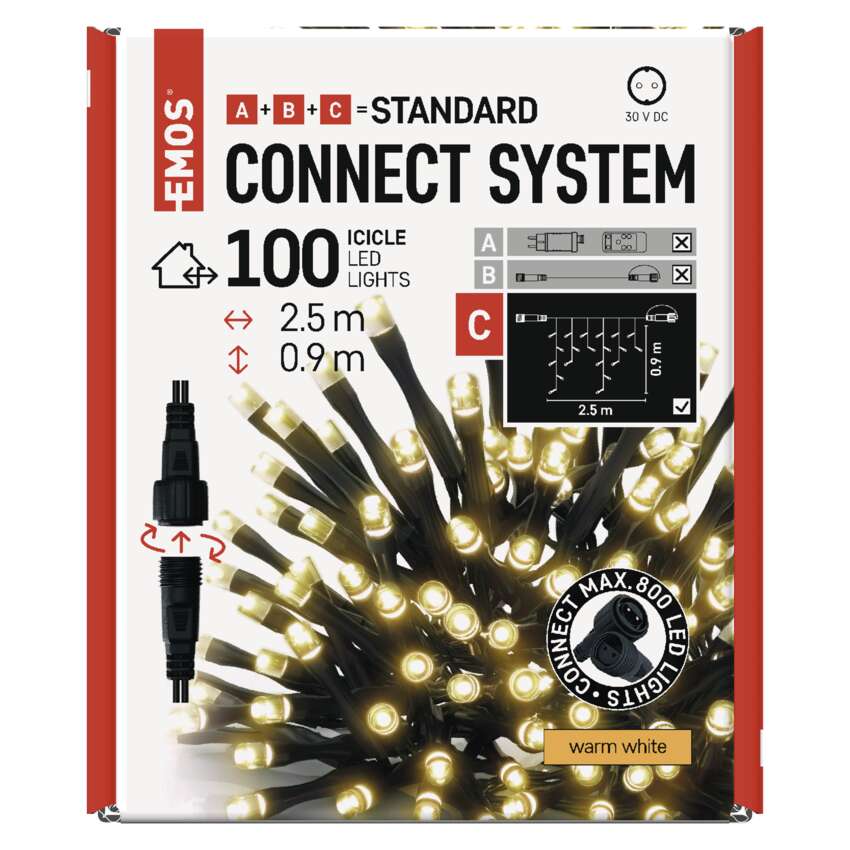 Standard LED povezovalna  božična veriga – ledene sveče, 2,5 m, zun., topla bela