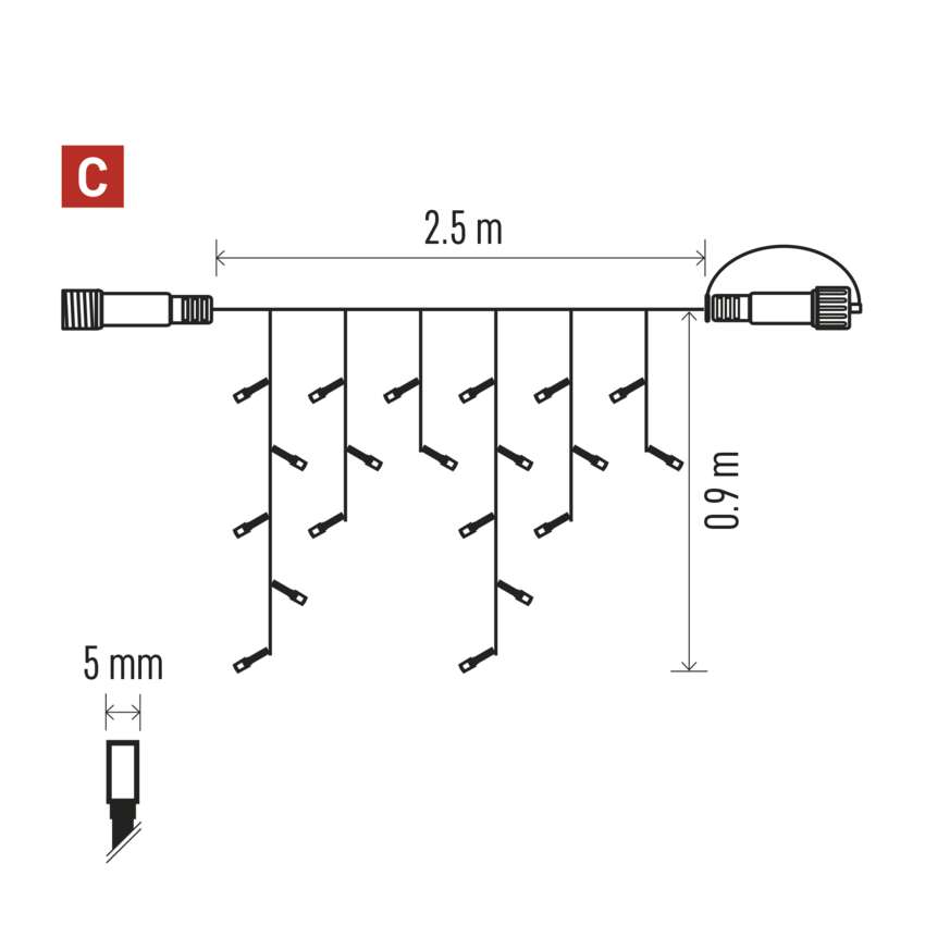 Standard LED povezovalna  božična veriga – ledene sveče, 2,5 m, zun., topla bela