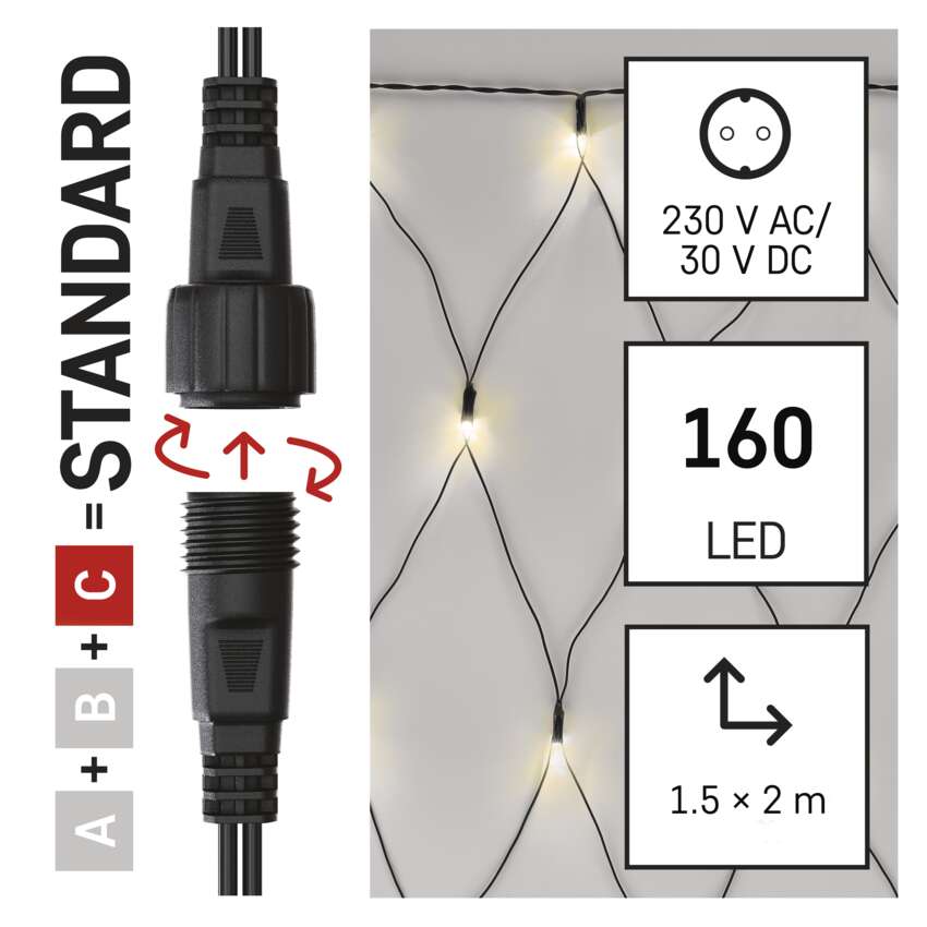 Standard LED povezovalna  božična veriga – mreža, 1,5x2 m, zun., topla bela