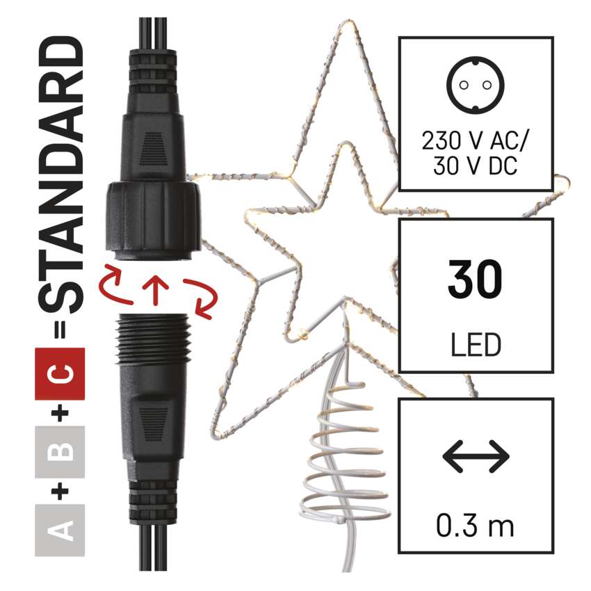 Standarden LED povezovalna božična zvezda, 28,5 cm, zun. in notr., topla bela
