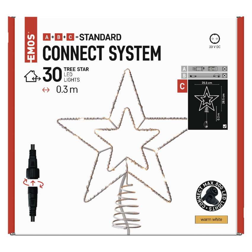 Standarden LED povezovalna božična zvezda, 28,5 cm, zun. in notr., topla bela