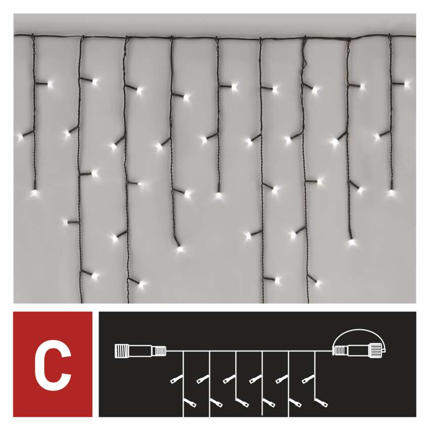 Standard LED povezovalna  božična veriga – ledene sveče, 2,5 m, zun., hl. bela