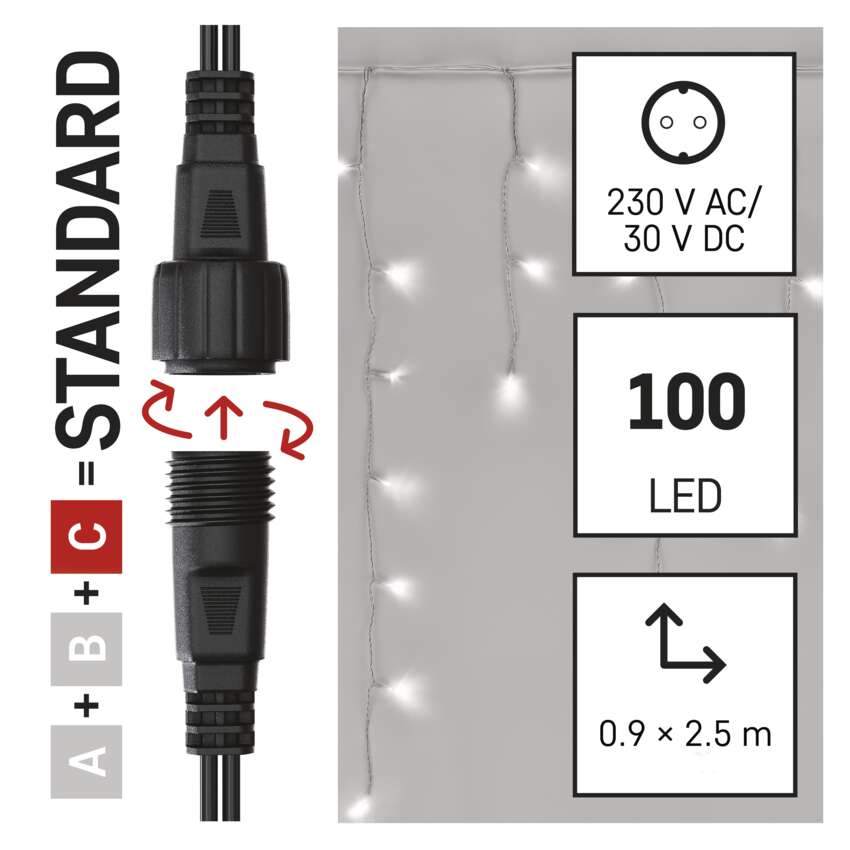 Standard LED povezovalna veriga utripajoča – ledene sveče, 2,5 m, zun., hl. bela