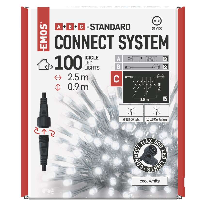 Standard LED povezovalna veriga utripajoča – ledene sveče, 2,5 m, zun., hl. bela