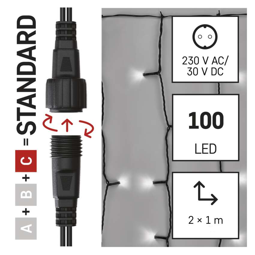 Standard LED povezovalna  božična veriga – zavesa, 1,1x2 m, zun., hladna bela