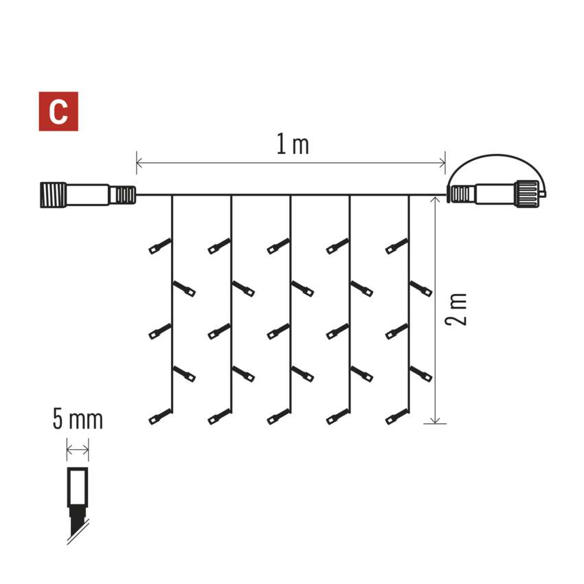 Standard LED povezovalna  božična veriga – zavesa, 1,1x2 m, zun., hladna bela