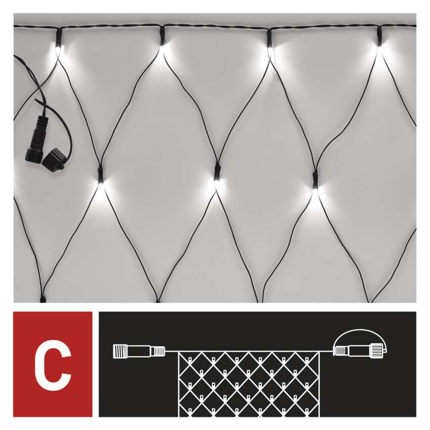 Standard LED povezovalna  božična veriga – mreža, 1,5x2 m, zun., hladna bela