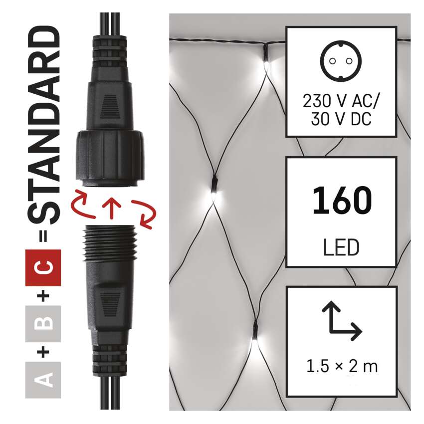 Standard LED povezovalna  božična veriga – mreža, 1,5x2 m, zun., hladna bela
