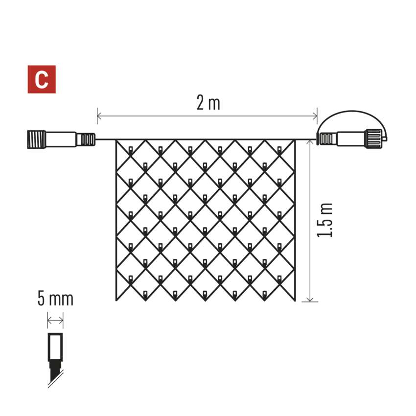 Standard LED povezovalna  božična veriga – mreža, 1,5x2 m, zun., hladna bela