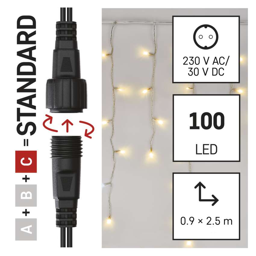 Standard LED povezovalna veriga utripajoča – ledene sveče, 2,5 m, zun., topla/hladna bela
