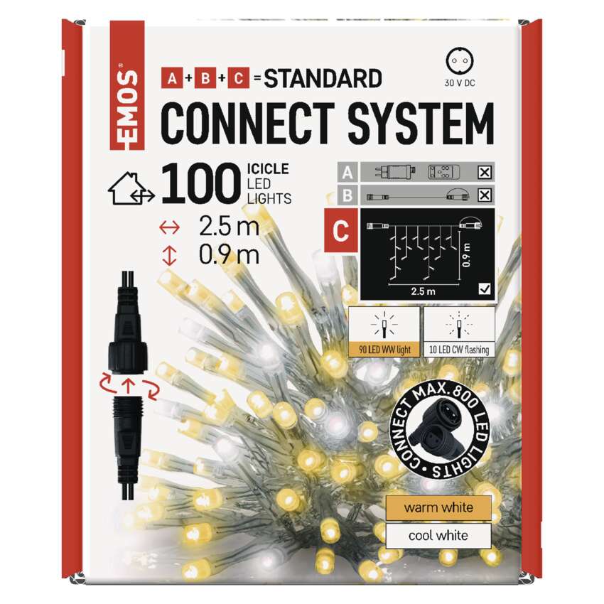 Standard LED povezovalna veriga utripajoča – ledene sveče, 2,5 m, zun., topla/hladna bela