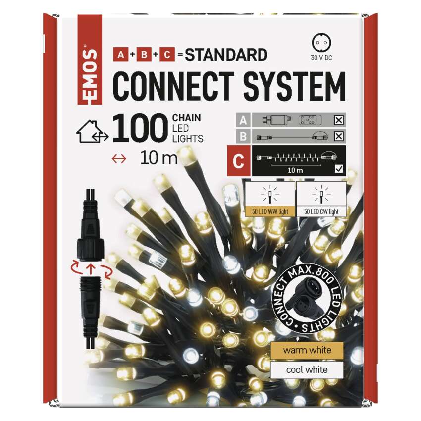 Standard LED povezovalna božična veriga, 10 m, zun. in notr., topla/hladna bela