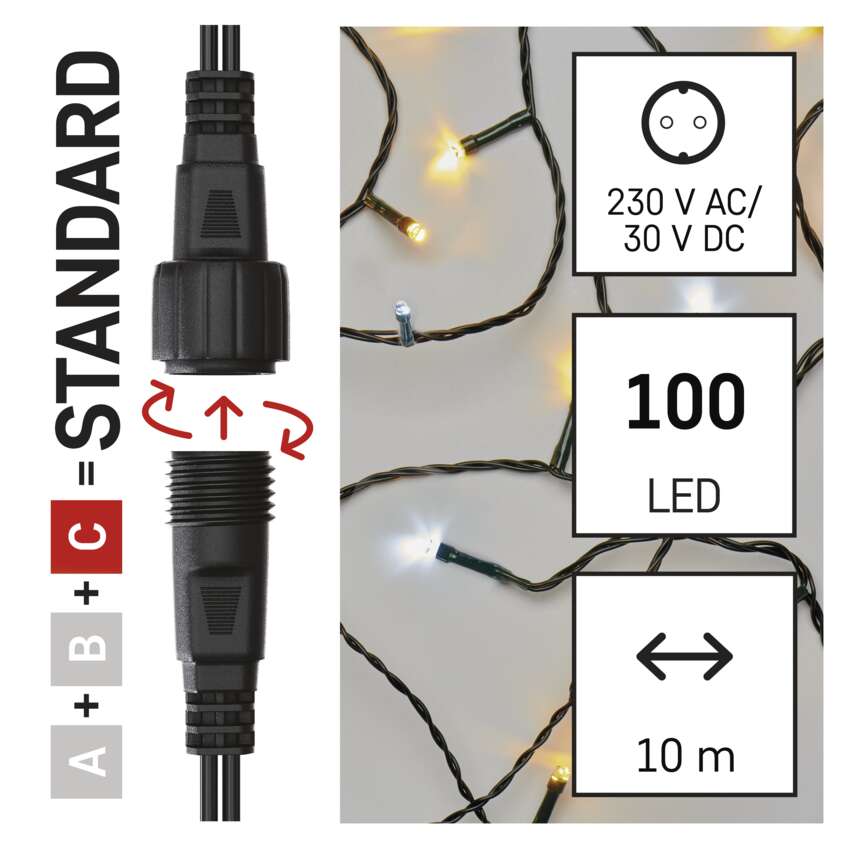 Standard LED povezovalna utripajoča božična veriga, 10 m, zun. in notr., topla/hladna bela