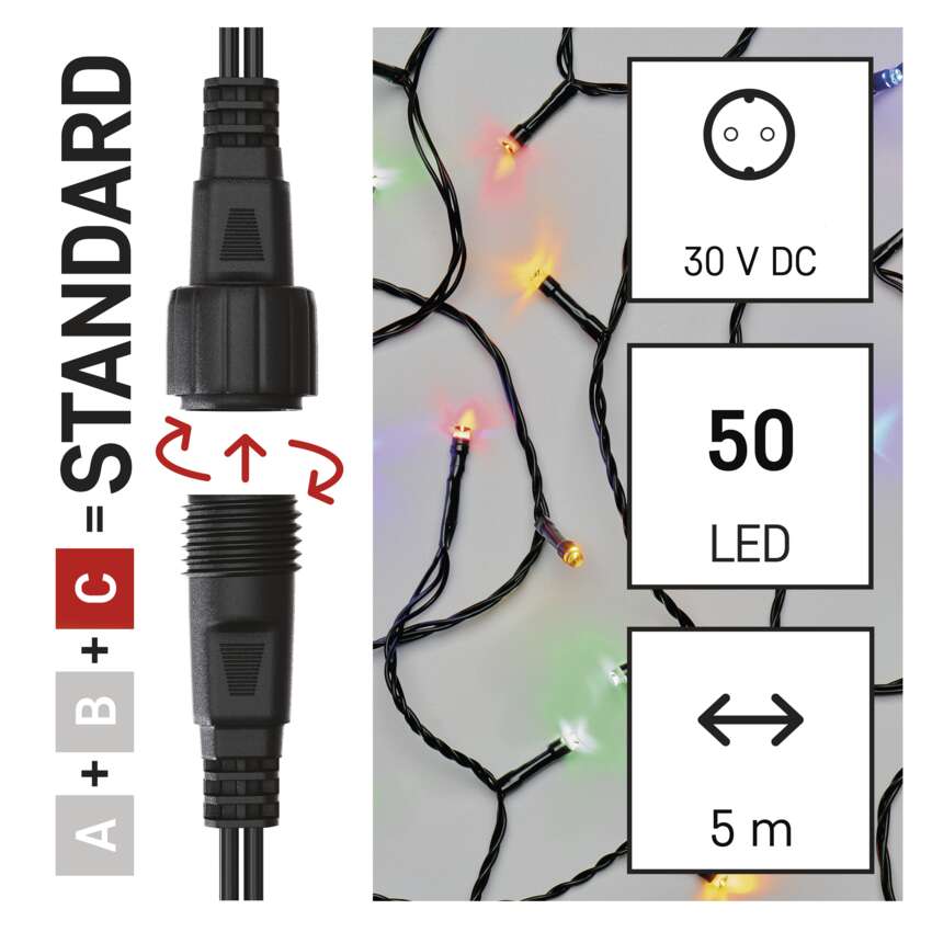 Standard LED povezovalna božična veriga, 5 m, zunanja in notranja, večbarvna