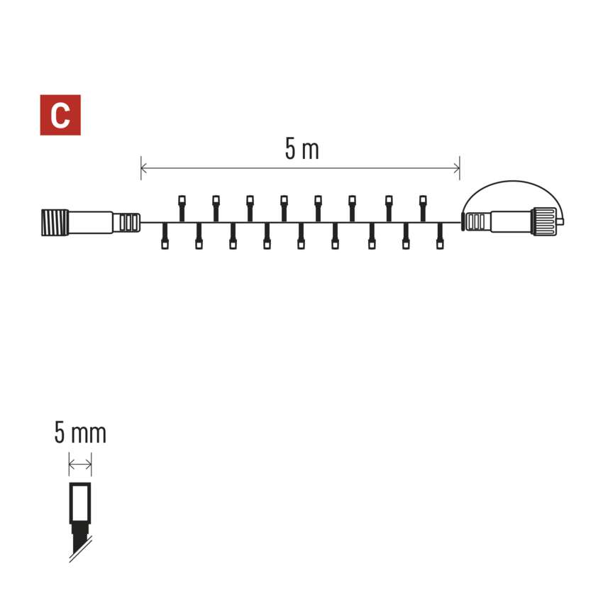 Standard LED povezovalna božična veriga, 5 m, zunanja in notranja, večbarvna