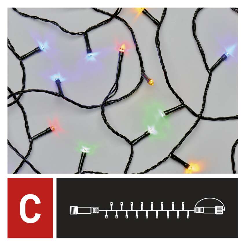 Standard LED povezovalna božična veriga, 10 m, zunanja in notranja, večbarvna
