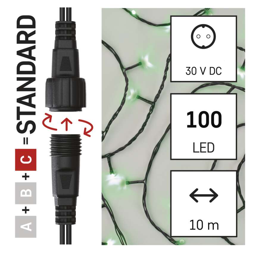 Standard LED povezovalna božična veriga, 10 m, zunanja in notranja, zelena