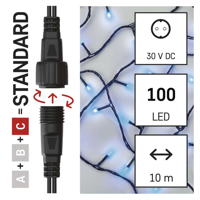 Standard LED povezovalna božična veriga, 10 m, zunanja in notranja, modra