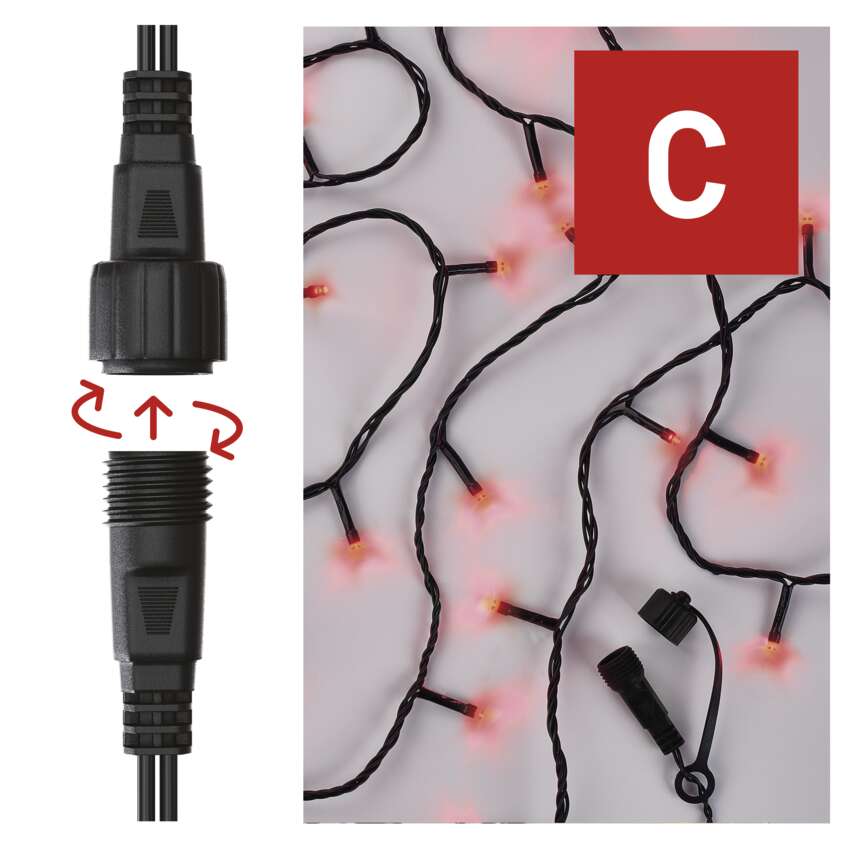 Standard LED povezovalna božična veriga, 10 m, zunanja in notranja, rdeča