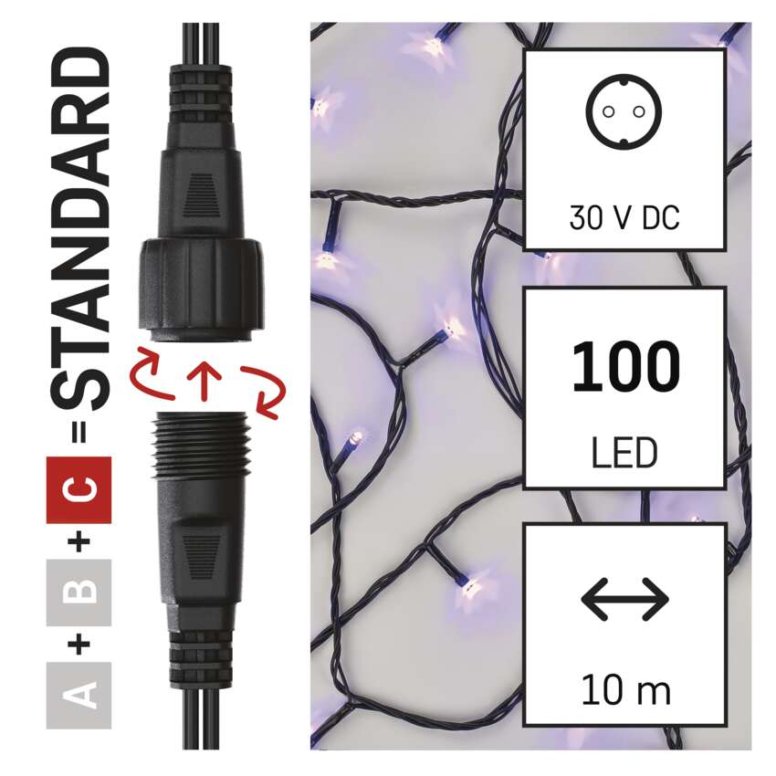 Standard LED povezovalna božična veriga, 10 m, zunanja in notranja, vijolična