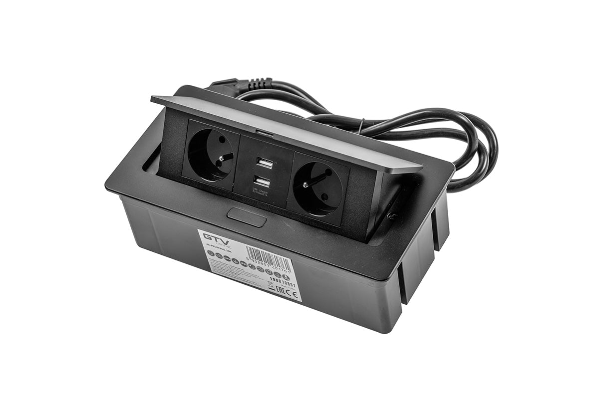 Vgradna vtičnica SOFT GTV | gumb za pult, mizo | 2x vtičnica | 2x usb ČRNA AE-PBSUC2GS-20N