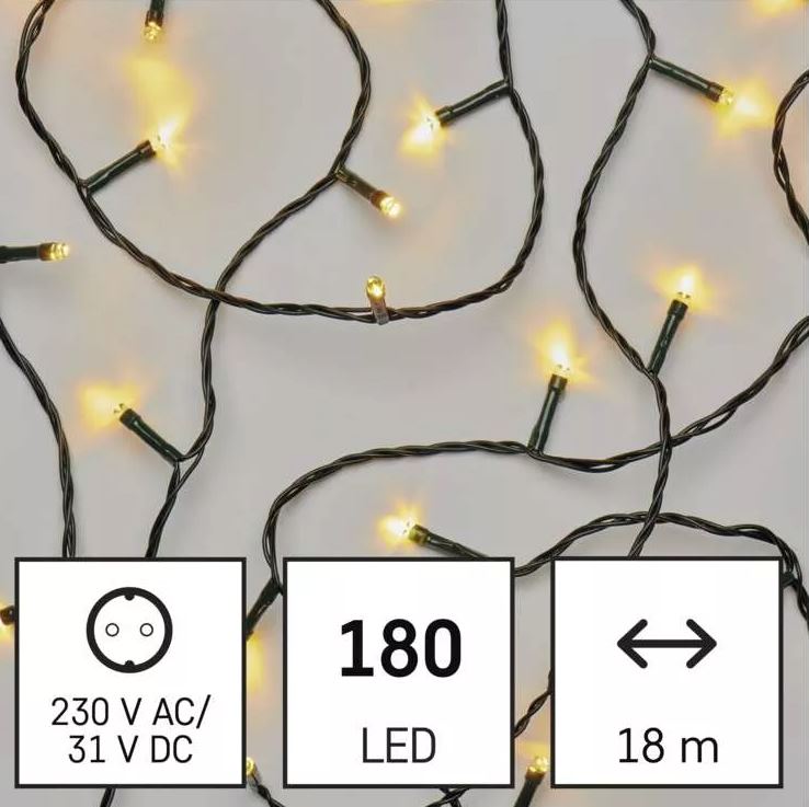 LED božična veriga, 18 m, zunanja in notranja, topla bela, časovnik