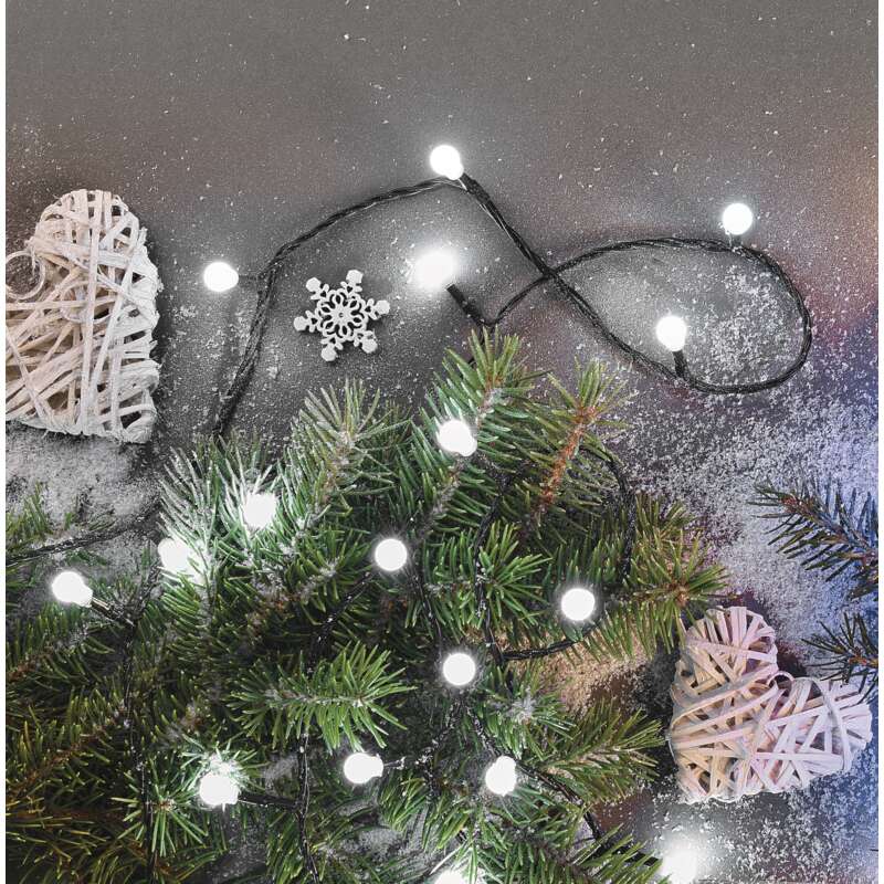LED božična cherry veriga – kroglice, 8 m, zunanja in notranja, hladna bela, časovnik