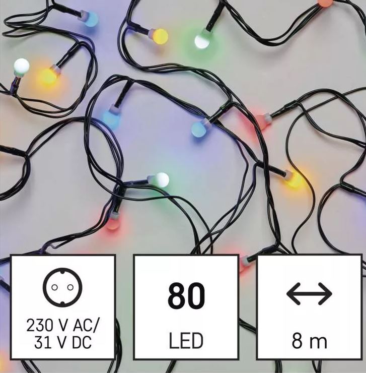 LED božična cherry veriga – kroglice, 8 m, zunanja in notranja, večbarvna, programi