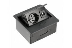 Vgradna vtičnica Avaro 1x Schuko in  2xUsb A Črne barve