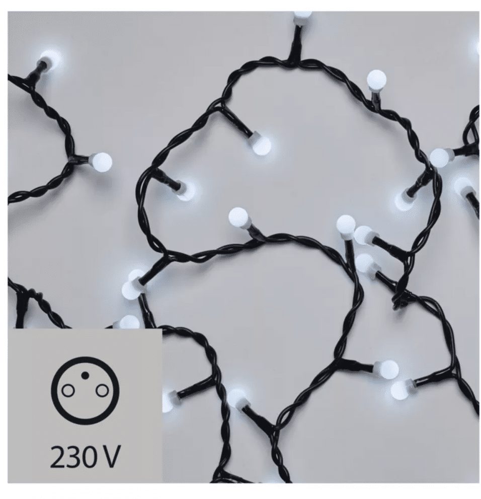 LED božična cherry veriga – kroglice, 8 m, zunanja in notranja, hladna bela, časovnik