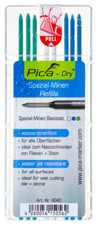 Pica MINICE DRY WATERPROOF 8 minis, basic set, for all materials. Blue, green and white
