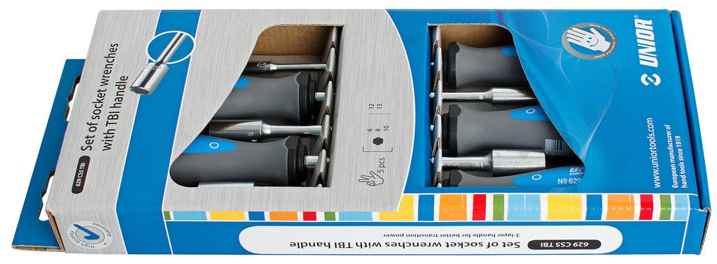 UNIOR KLJUČI NASADNI Z ROČAJEM BI V KARTONU Art.629CS5TBI 6-13 mm/5 kos (612318)