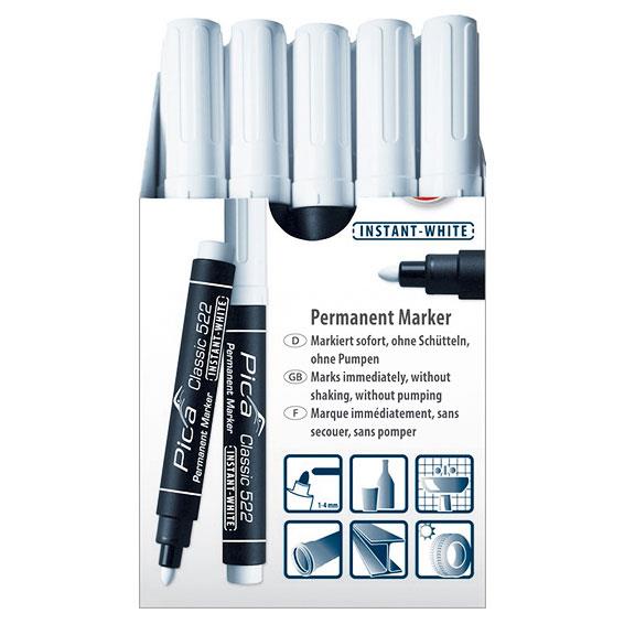 Pica MARKER INSTANT WHITE Round tip permanent. In box. 10 pcs. 1-4 mm, white