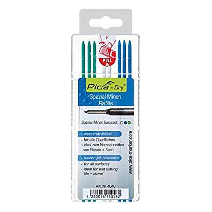 Pica MINICE DRY WATERPROOF WITH HANGER 8 minis, basic set, for all materials. Blue, green and white